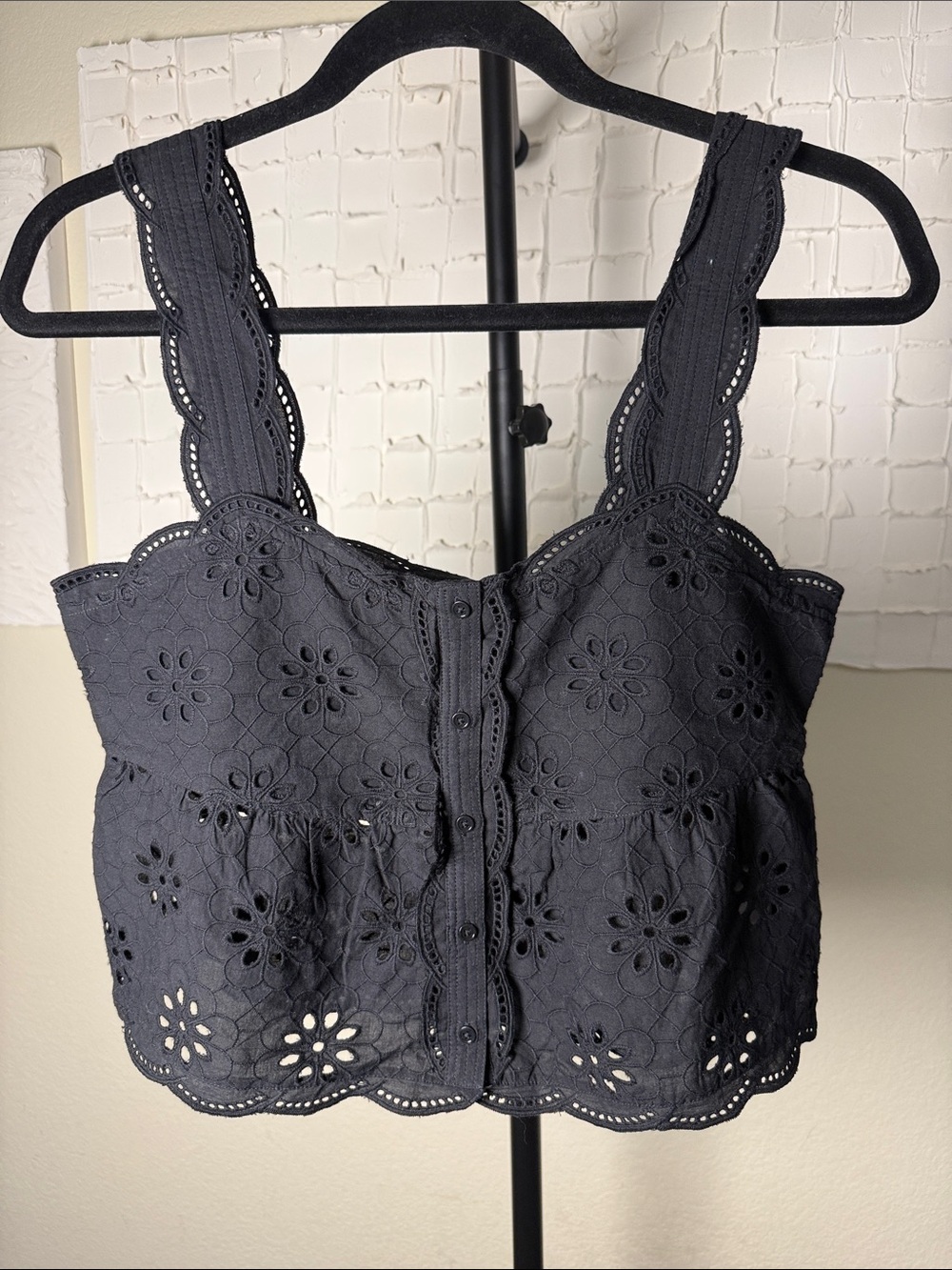 The Kooples NWT Eyelet Embroidered Peplum Top US S EU 1 Black